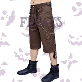 Brown Gothic Bermudas for Men with chains and cargo pockets